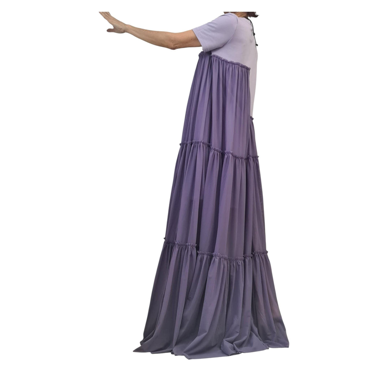 Lavender Asymmetric Cotton Tull Dress, Plus Size Maxi Clothing