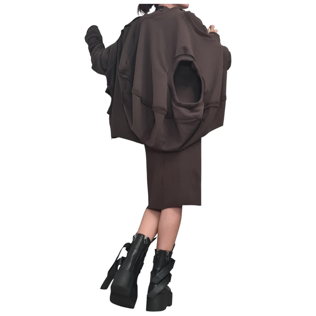 Brown Cotton Fitted Midi Dress, Oversized Asymmetrical Tunic, Layered Two-Piece Co-Ord Set, Plus Size