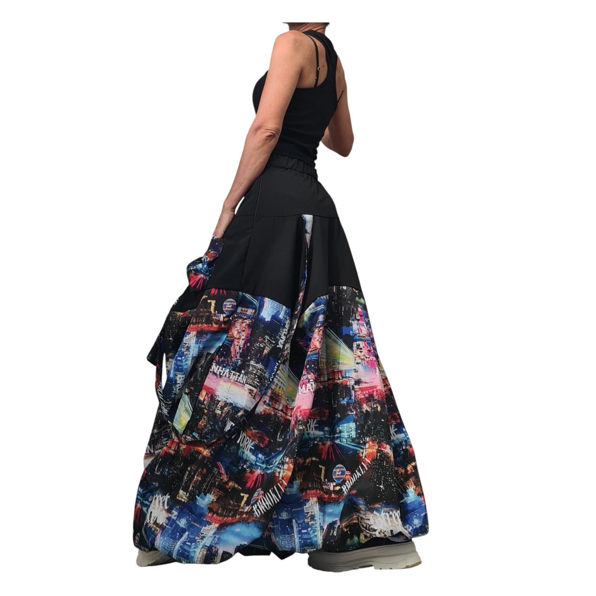 Asymmetric Skirt Dress with Print, High Circle Skirt for Women's