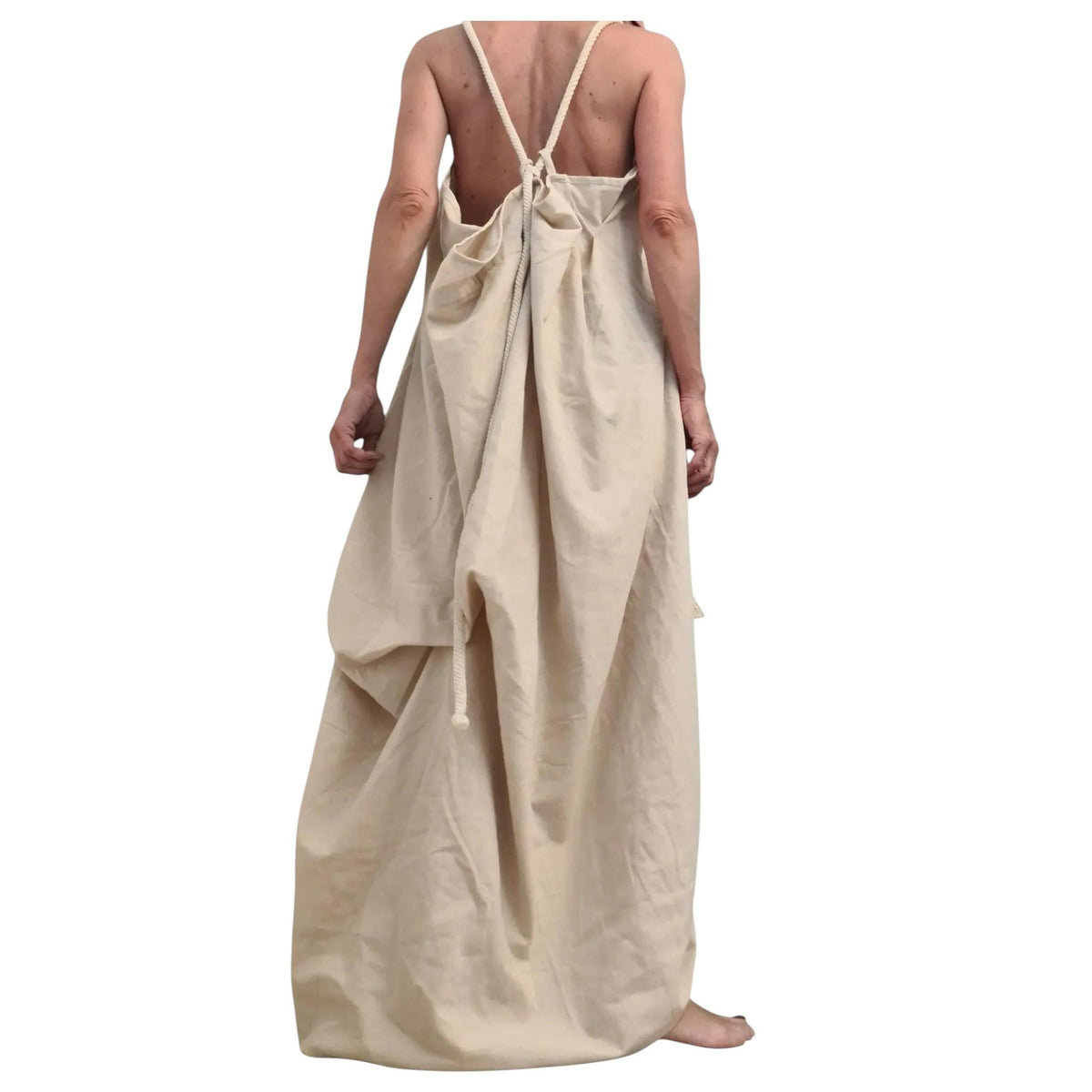 Beige Linen Long Dress, Asymmetric Plus Size Clothing, Sleeveless Open back Dress