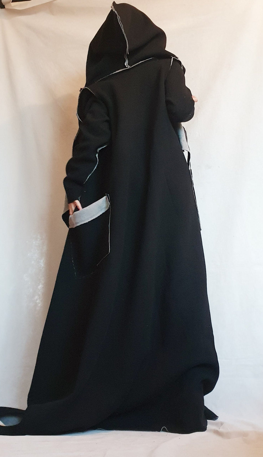 Black Grey Hooded Wool Vest, Plus Size Asymmetric Maxi Gilet, Long Knit Outerwear