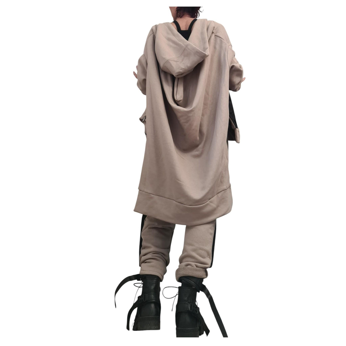 Beige Cotton Co-Ord Set, Harem Pants, Asymmetrical Long Sleeve Sweatshirt