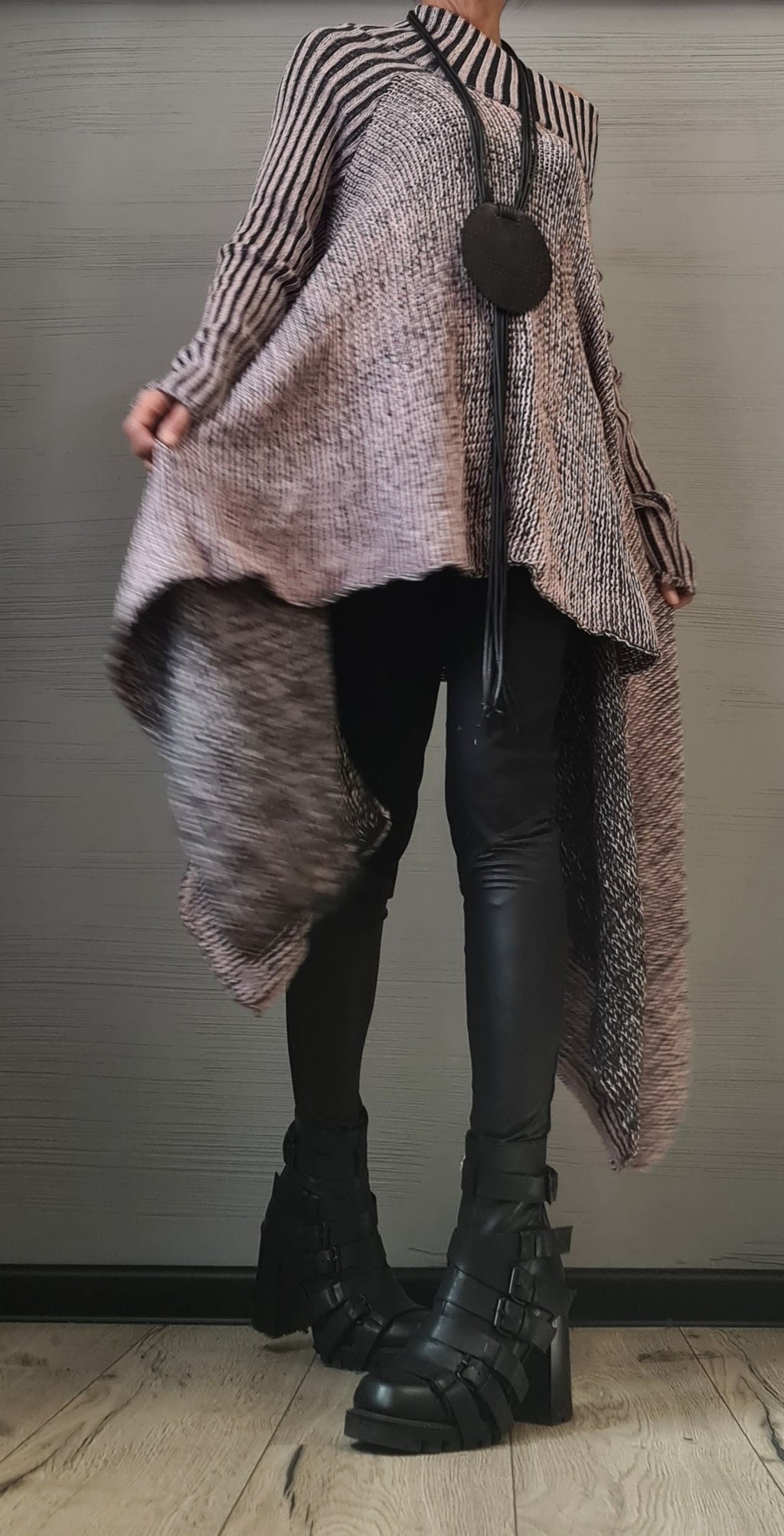 Dusty Rose Knitted Asymmetrical Blouse, Open Shoulder Top, Plus Size Sweater