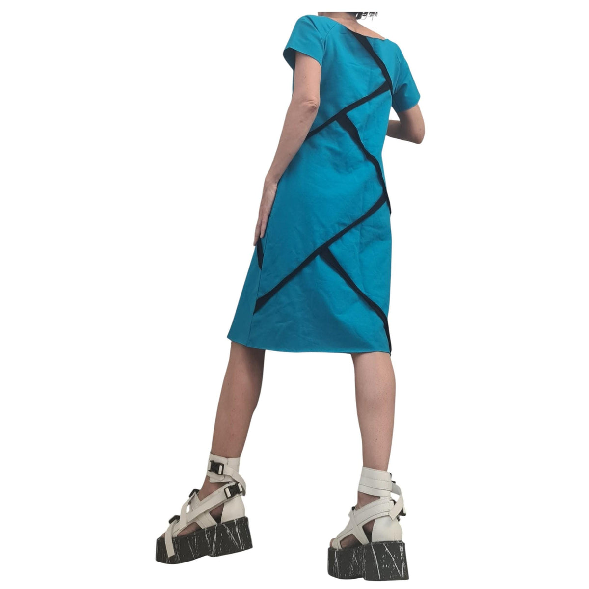 Blue Cotton Tunic Dress, Plus Size Asymmetric Outfit, Short Sleeve Fashion for Women