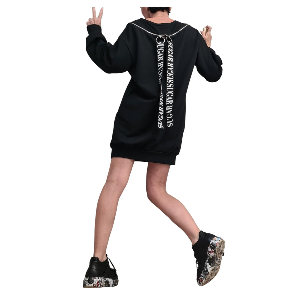 Asymmetric Tunic Dress: Loose Fit, Long Sleeve (Plus Sizes XS-5XL)