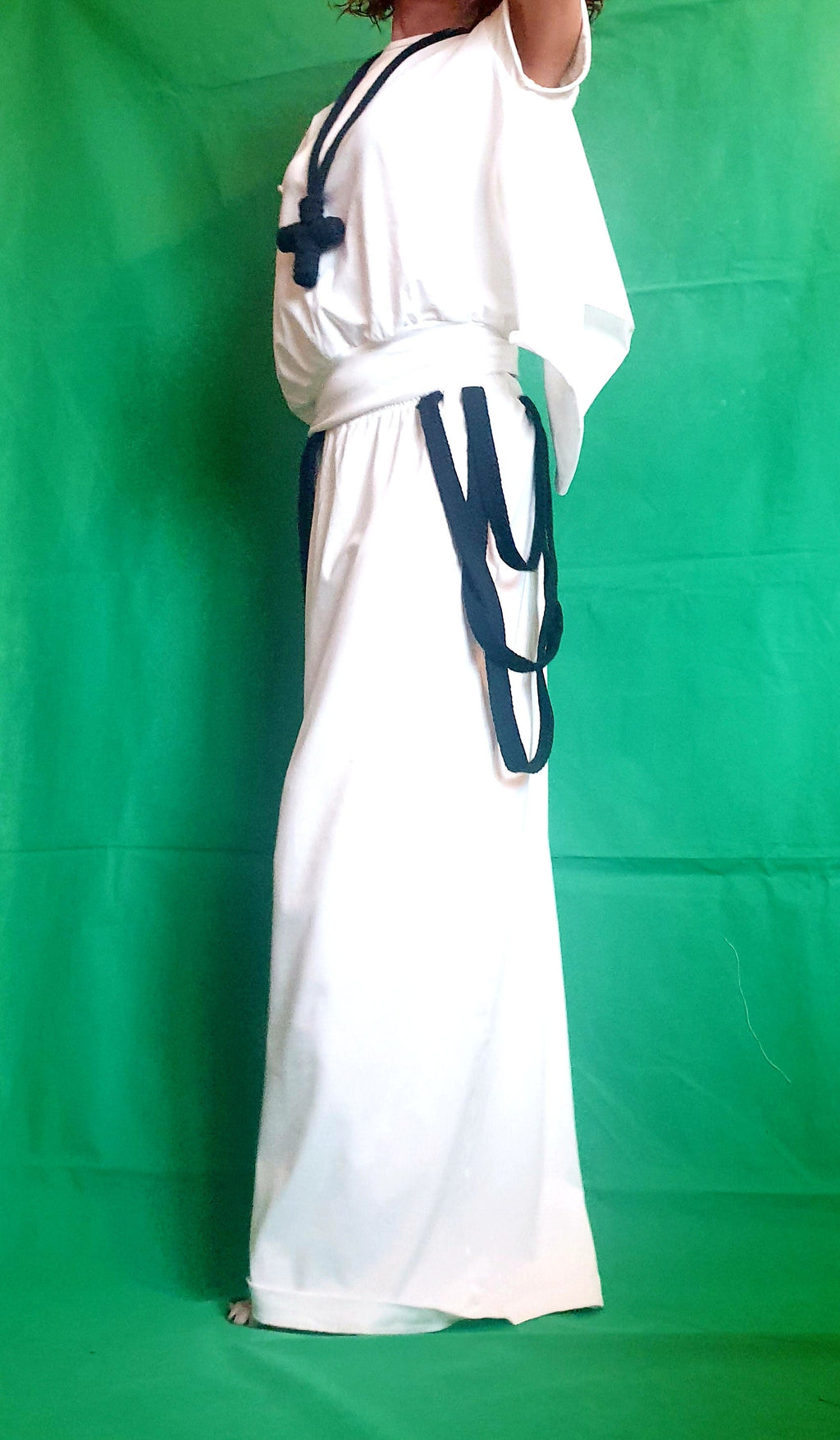 White Black Asymmetrical Open Back Blouse, High Waist Maxi Skirt, Two Piece Co-Ord Set