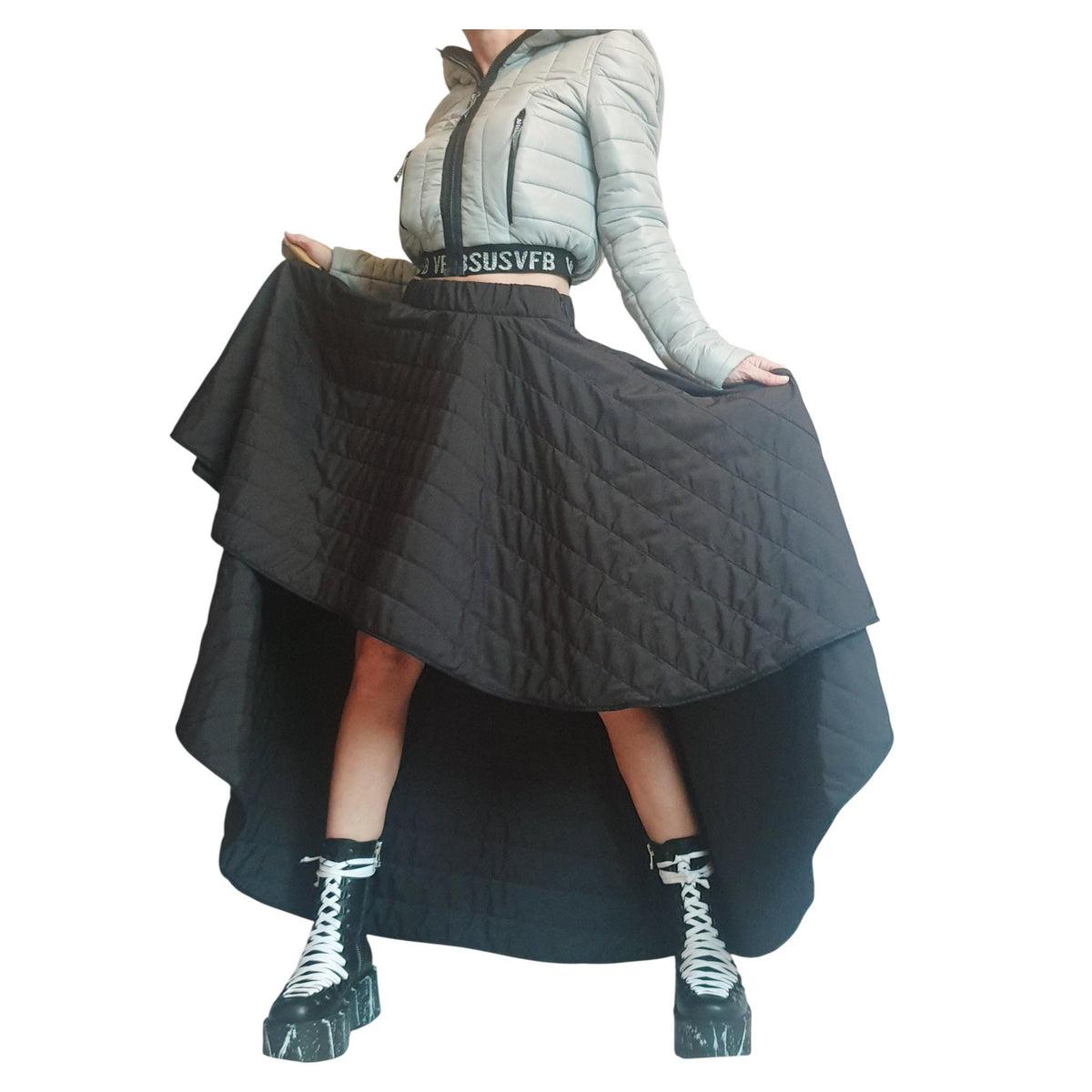 Extravagant Asymmetric Wadding Skirt, Gothic Cocktail Circle Skirt