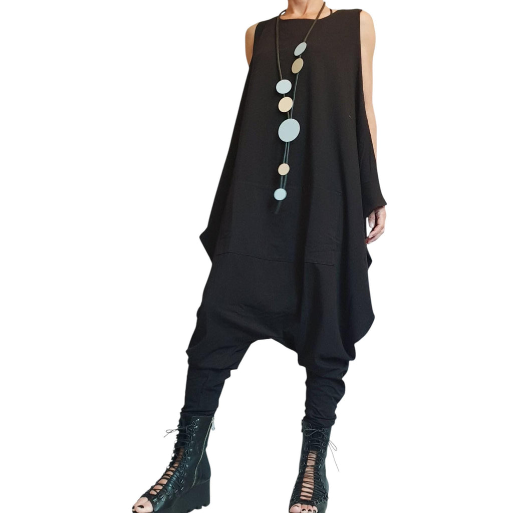 Black Cotton Harem Jumpsuit, Drop Crotch Oversize Jumpsuit, Plus Size, Urban Gothic, Women Overall