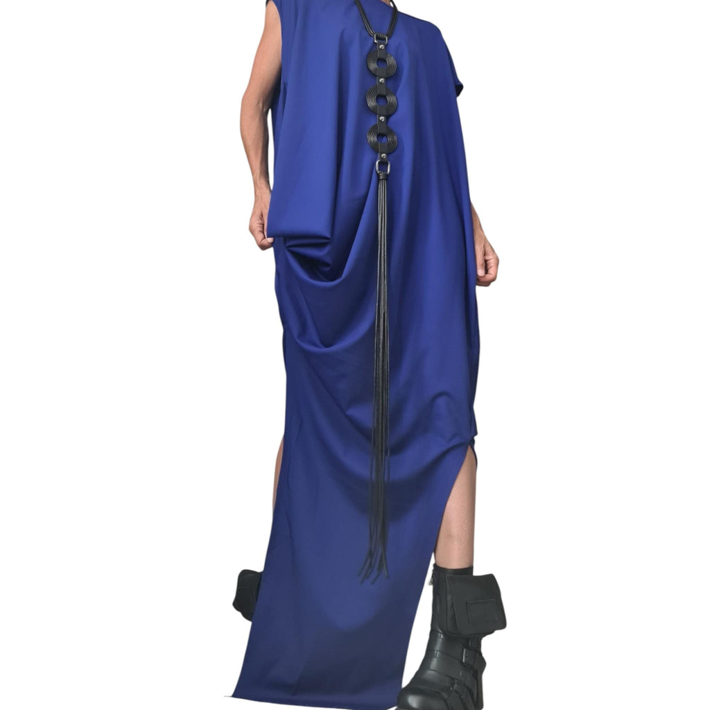 Royal Blue Oversize Maxi Dress, Avant Garde One Shoulder Drape