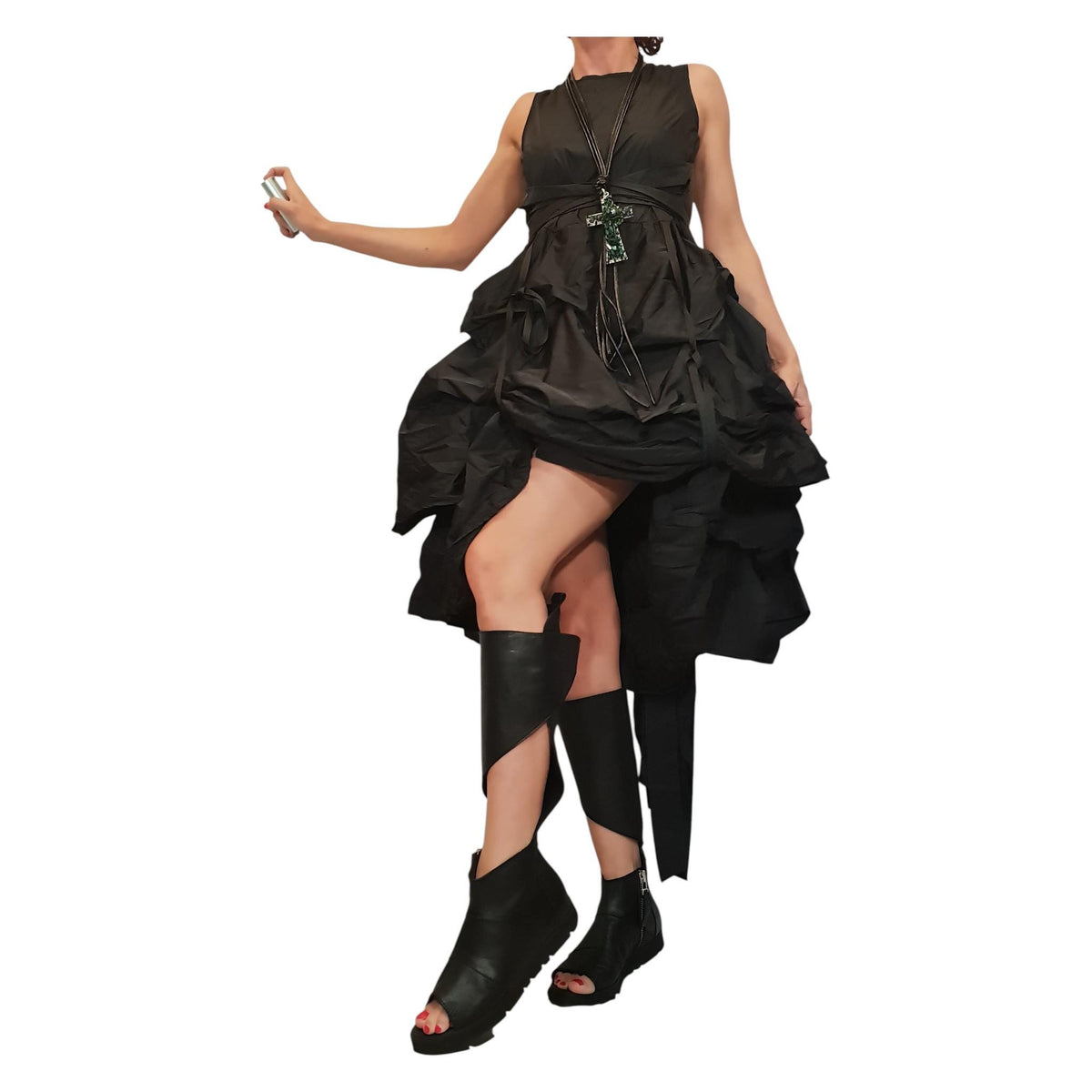 Black Taffeta Dress, Gothic Ball Dress, Adjustable Drawstrings