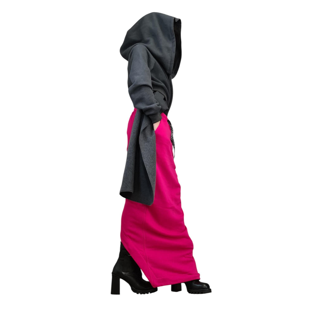 Pink Oversized Hoodie, Asymmetric Longline Sweatshirt, Plus Size Wraparound