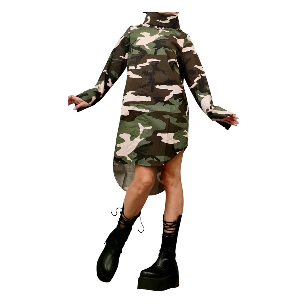 Camouflage Asymmetric Shirt Tunic | Adjustable Drawstring Details | handmade clothing | avant garde