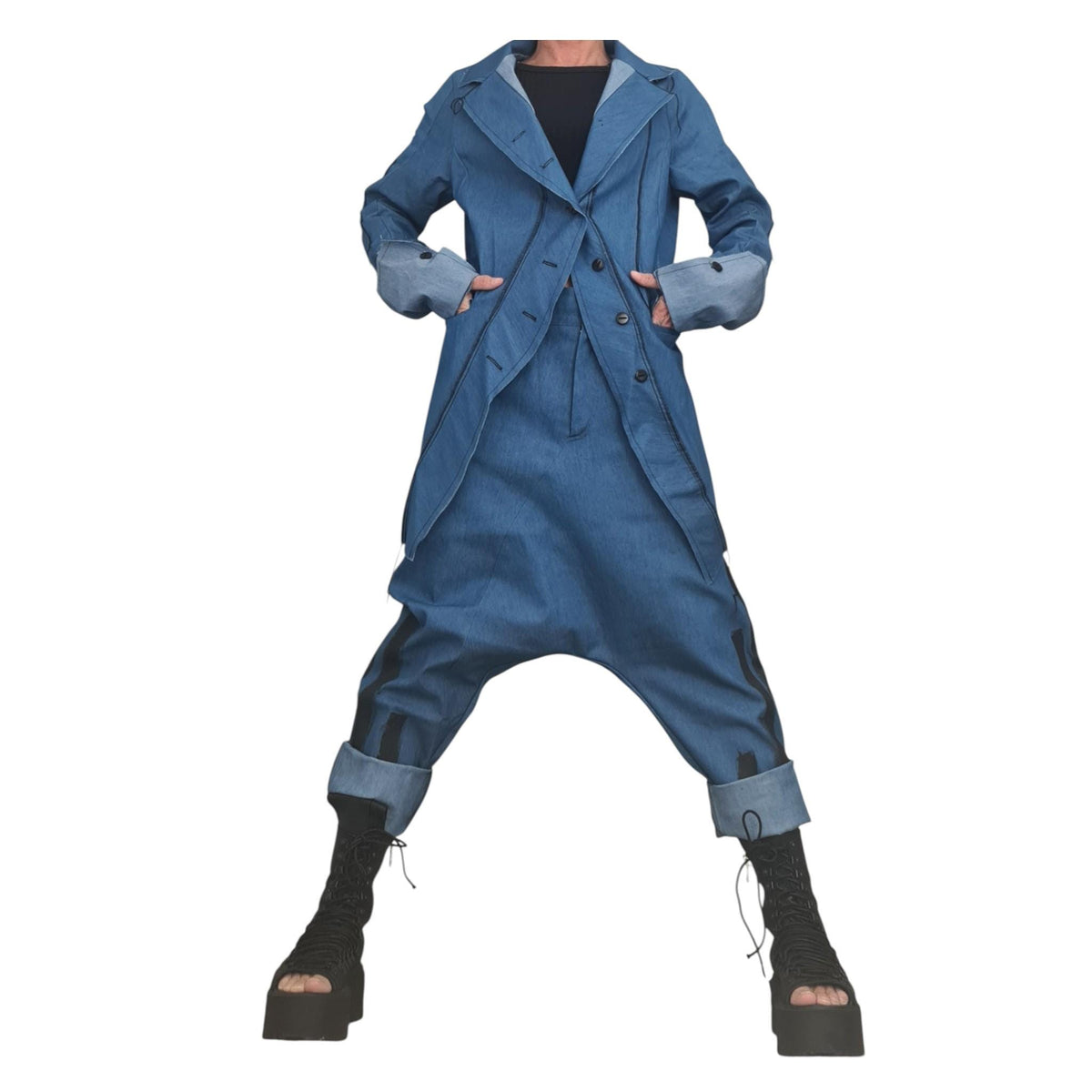 Denim Jacket Pants Set, Avant Garde Blazer, Harem Trousers