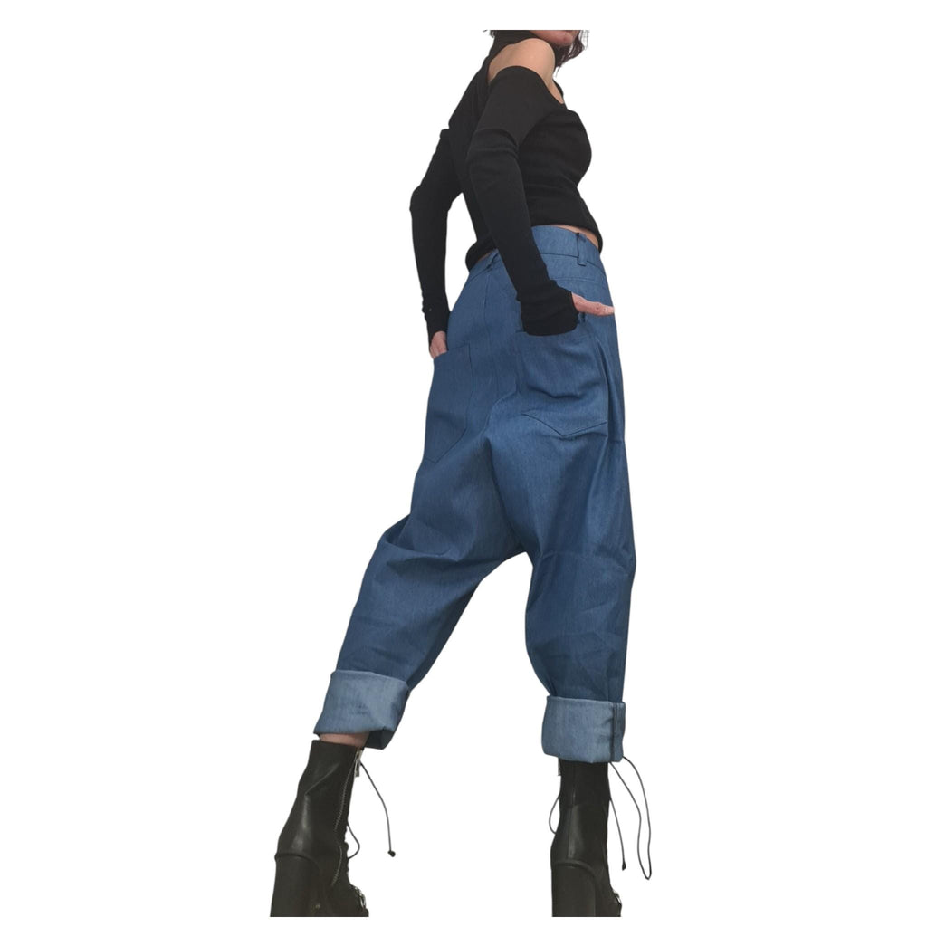 Casual Denim Harem Pants, Extravagant Boho Style, Unisex Fit