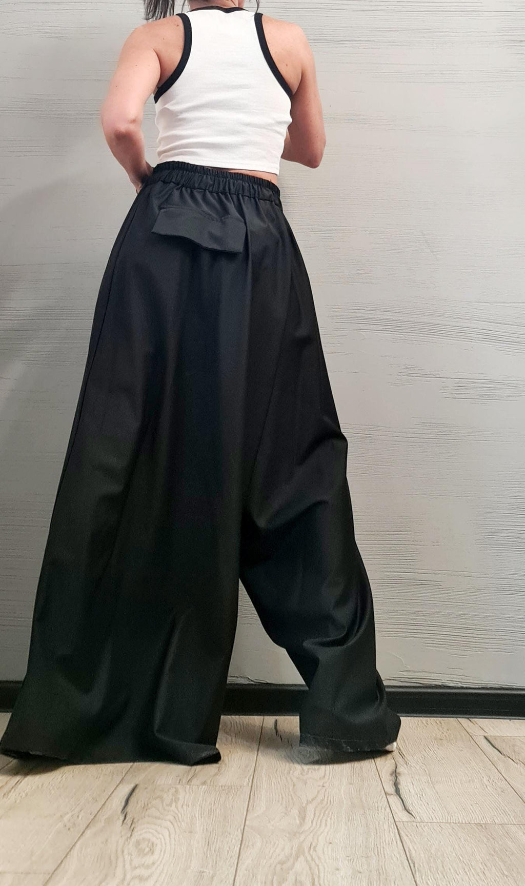 Black Palazzo Trousers, Extra Wide Leg Pants, Plus Size