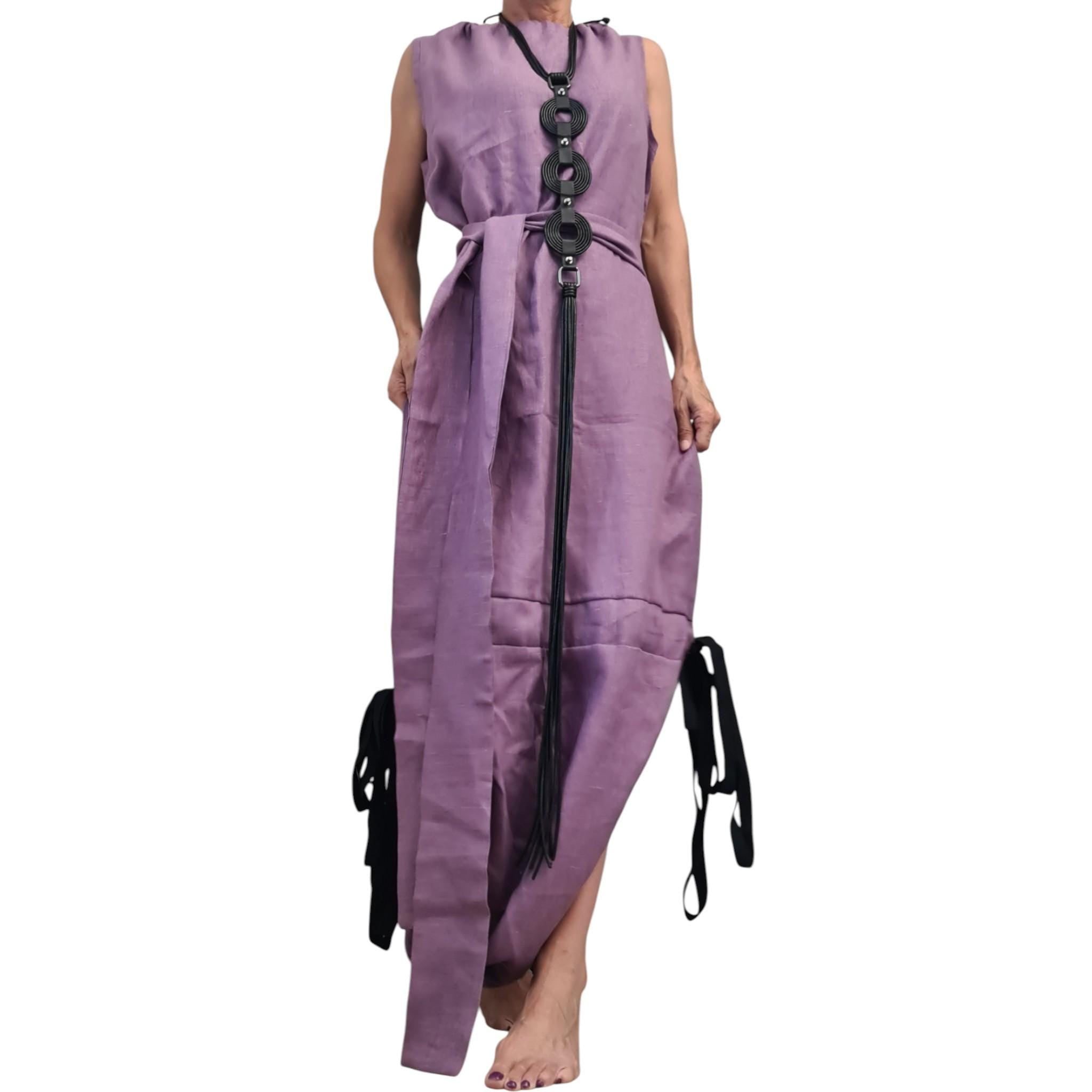 Lavender Linen Maxi Dress, Open Back, Asymmetric One Shoulder Design, Sleeveless Long Dress