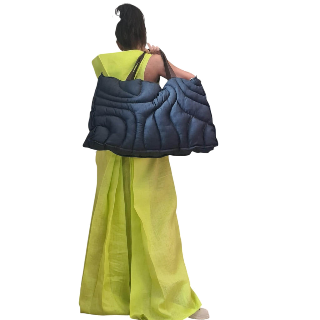 Oversized Quilted Denim Tote Bag, Large Puffer Shoulder Carryall, Puffy Hobo Shopper, Handmade Accessory