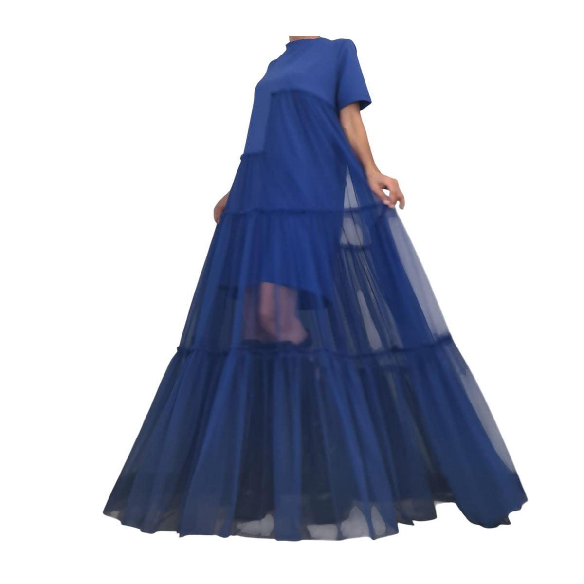 Royal Blue Tulle Dress, Asymmetrical High Low Maxi, Oversized Loose Fit for Women