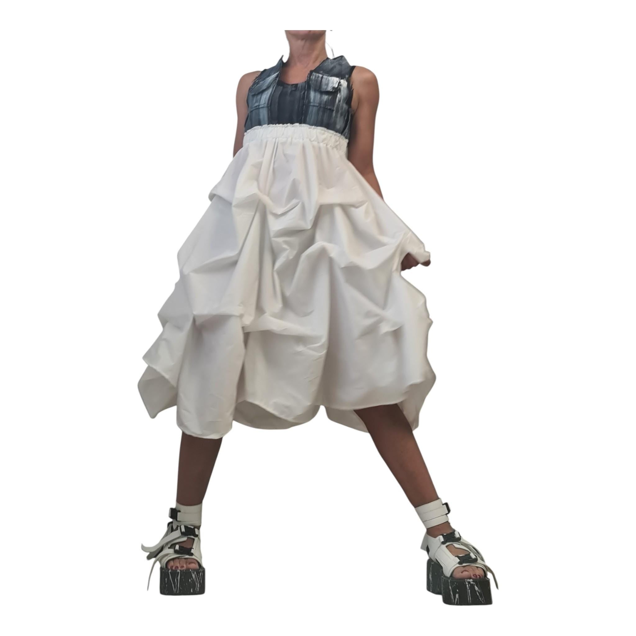 Open Back Maxi Dress, Denim Top Black Bottom Dress, Oversized Avant Garde Clothing