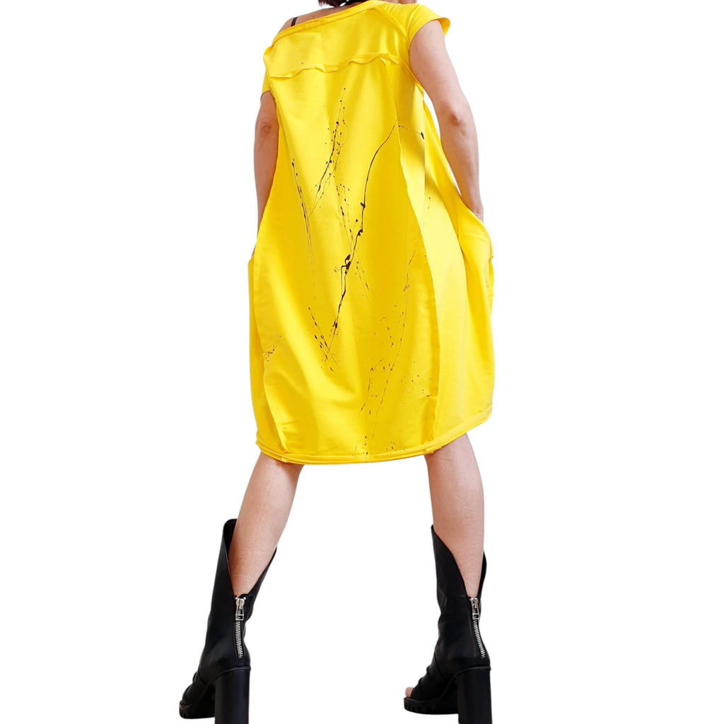 Yellow One Shoulder Dress for Women, Oversized Asymmetric Cotton Tunic