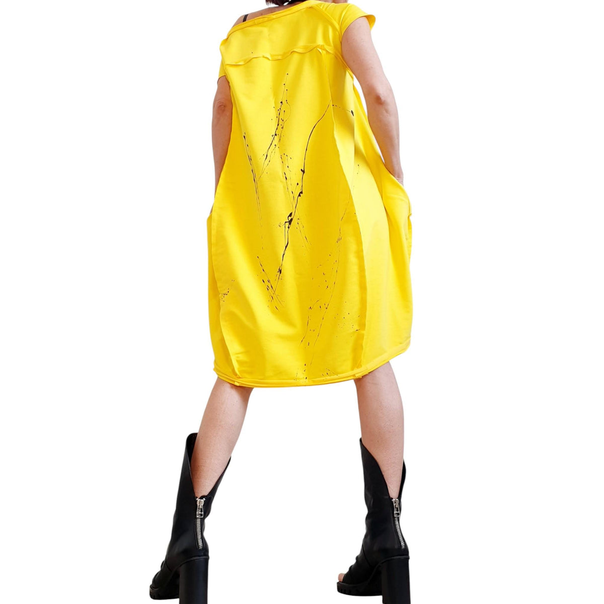 Yellow One Shoulder Dress for Women, Oversized Asymmetric Cotton Tunic