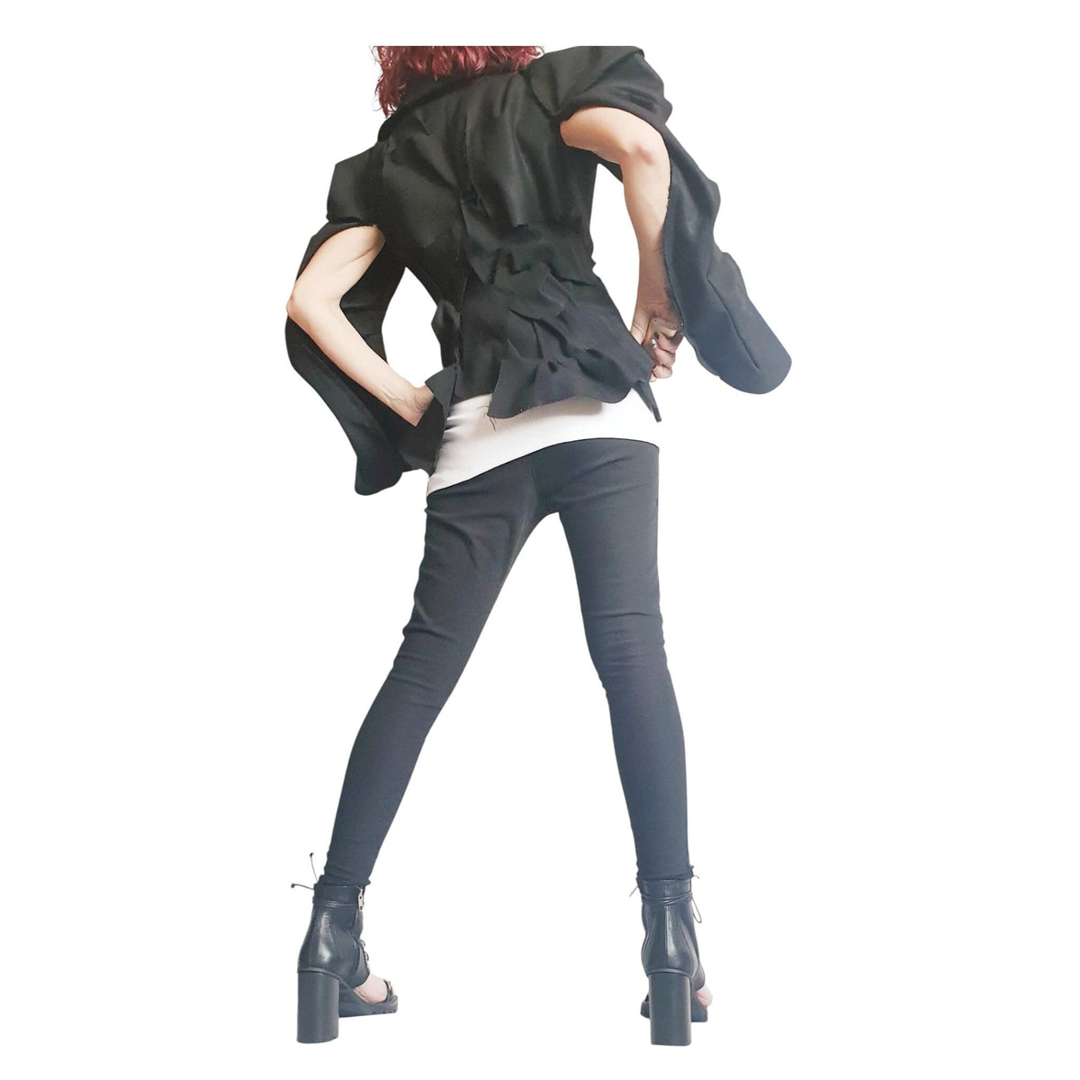 Asymmetric Black Denim Avant Garde Blazer Jacket for Women, Futuristic Deconstructed Fitted Style