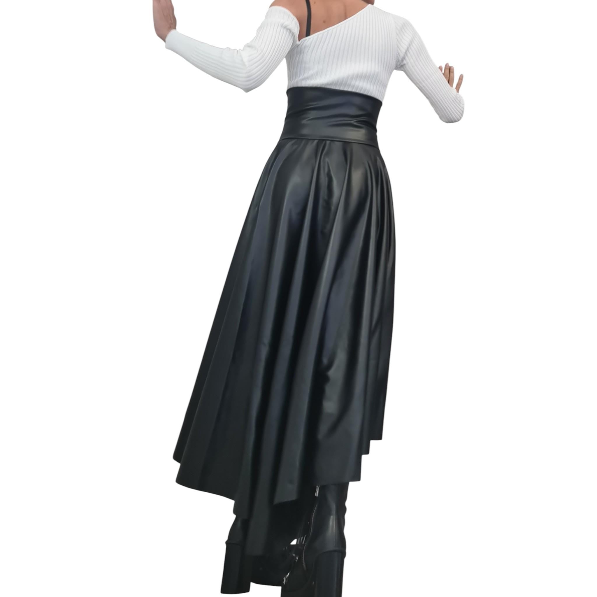 New Collection Eco Leather Skirt, High Waist Black Skirt, Asymmetric Skirt, Extravagant Woman Skirt, Short Long Skirt, Wedding Skirt