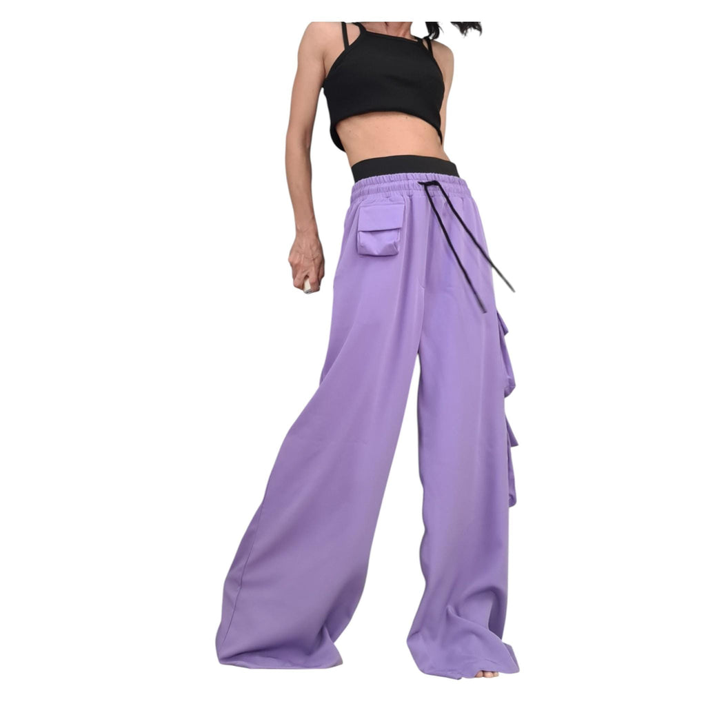 Red Cargo Trousers, Wide Leg, High Waist, Designer Bottoms
