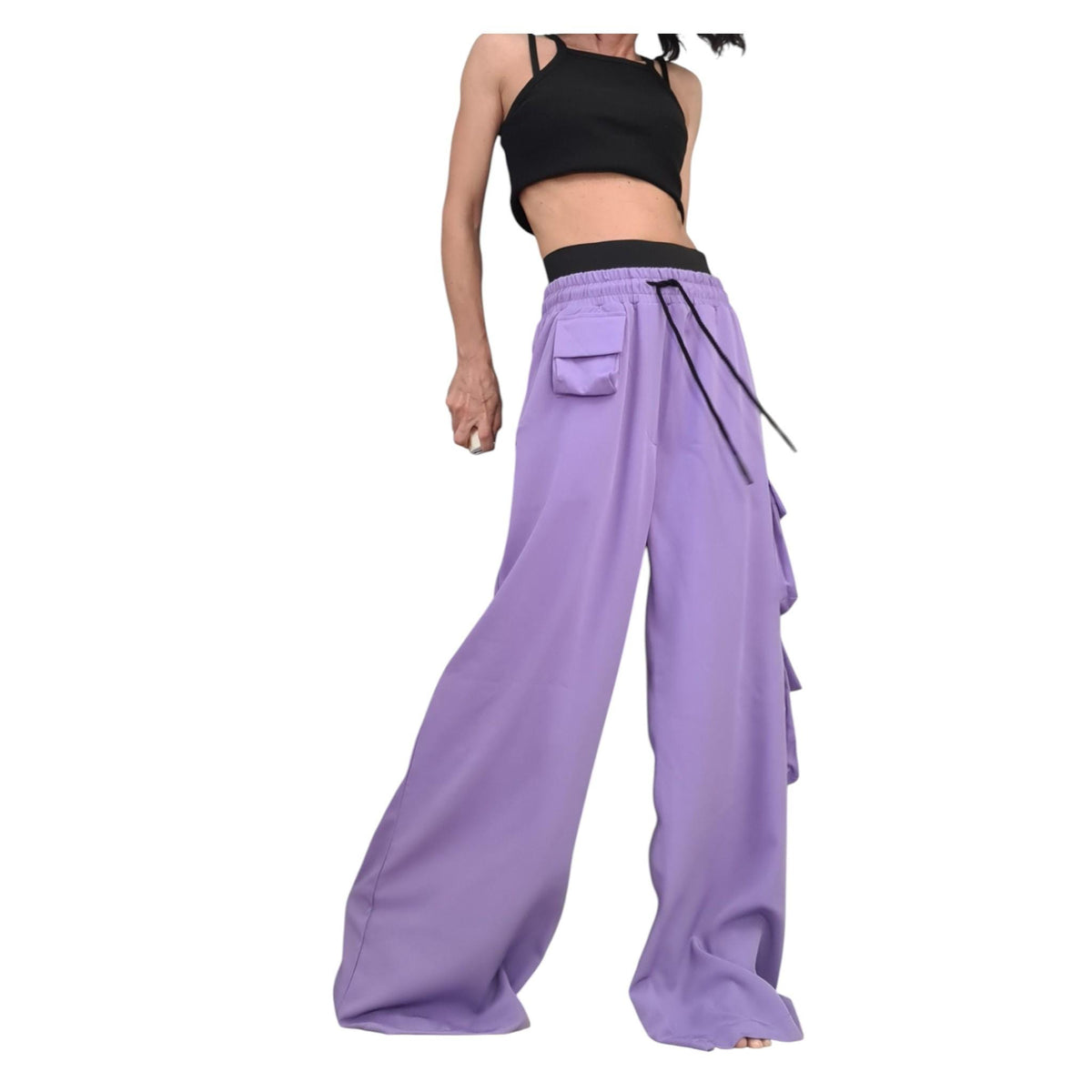 Red Cargo Trousers, Wide Leg, High Waist, Designer Bottoms