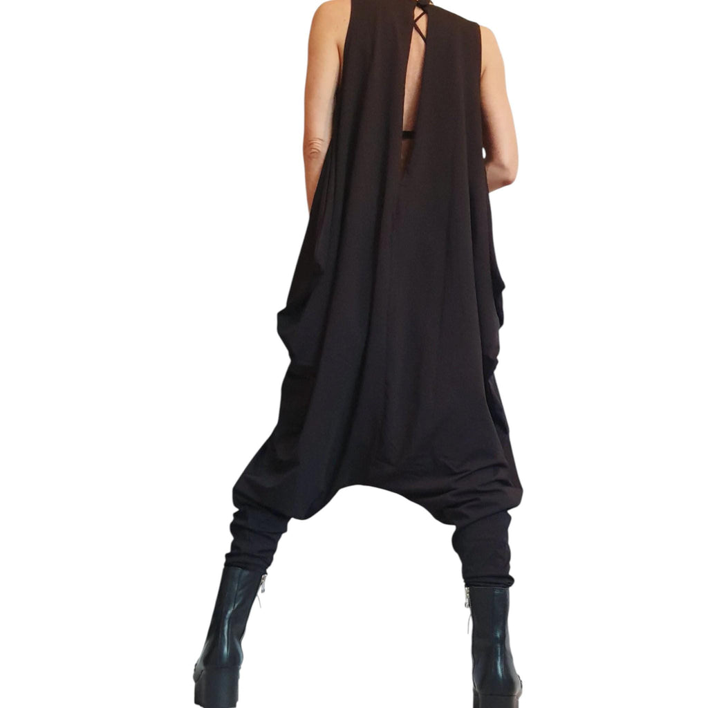 Black Cotton Harem Jumpsuit, Drop Crotch Oversize Jumpsuit, Plus Size, Urban Gothic, Women Overall