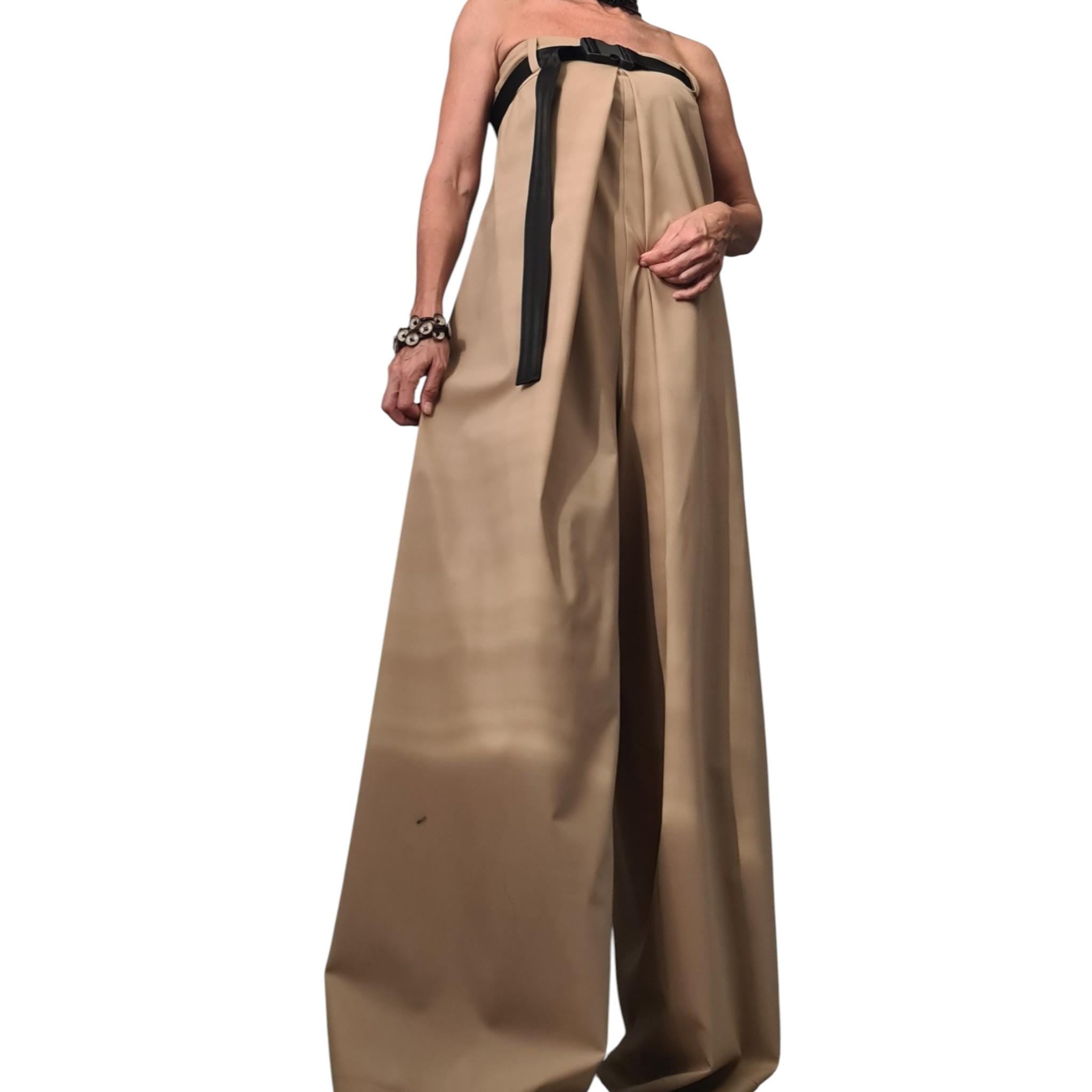 Wide Leg Jumpsuit, Sleeveless Bustier Overall, Beige Harem Jumpsuit