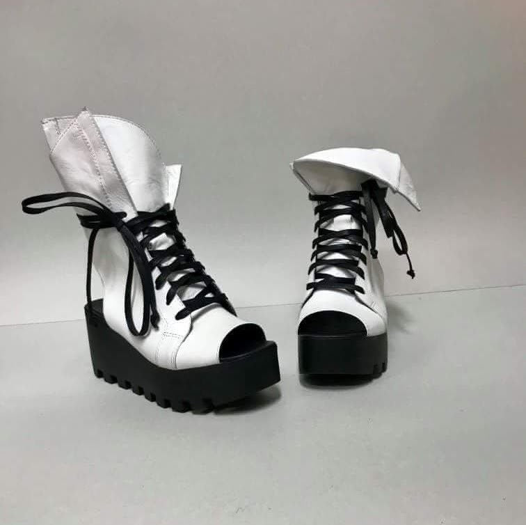 White Leather Platform Sandals, Open Toe Summer Shoes, Wedding Women Footwear