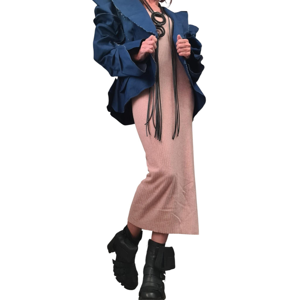 Avant Garde Deconstructed Denim Blazer, Futuristic Fitted Jacket