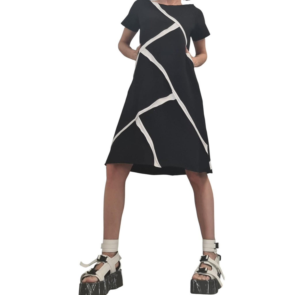Black Extravagant Dress, One Shoulder Dress, Tunic Dress, Plus Size Clothing, Blouson Dress, Asymmetric Dress, Short sleeve