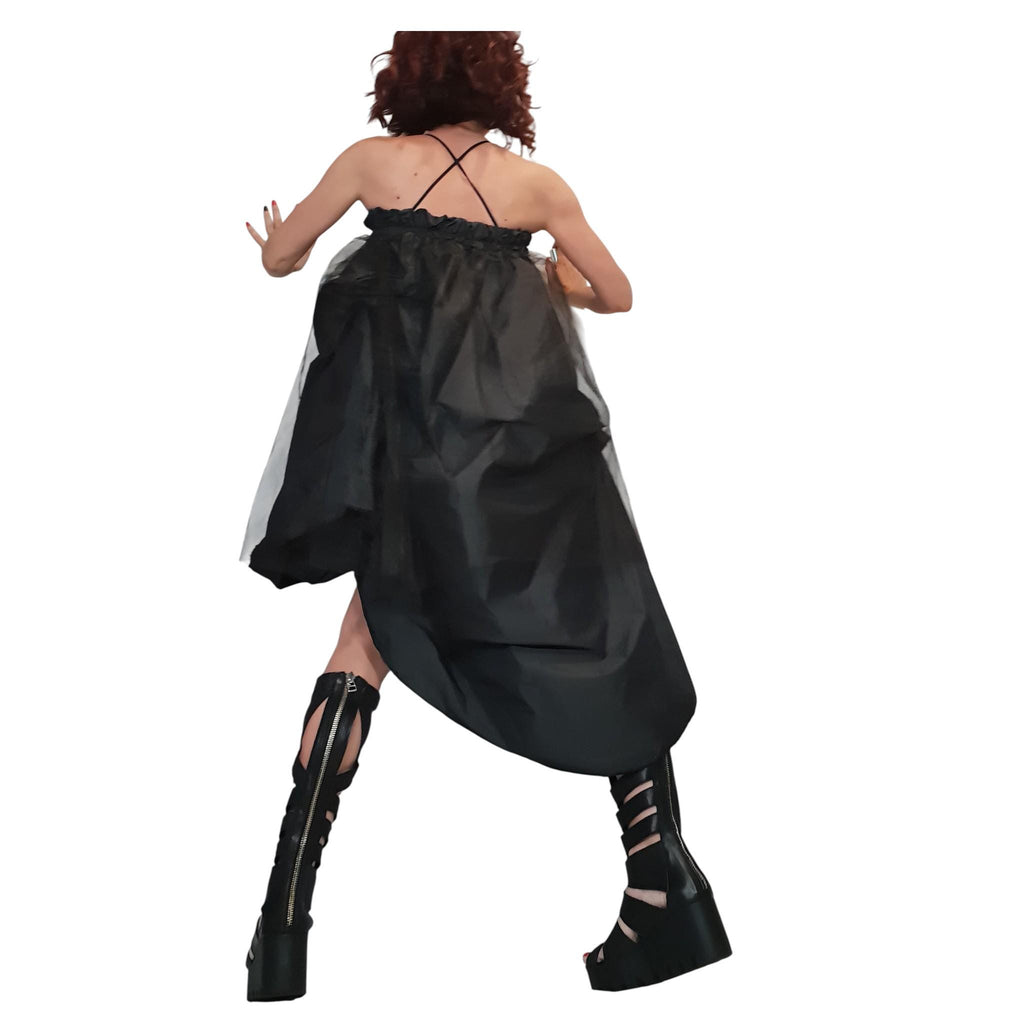 Asymmetric Tulle Ball Skirt, Gothic Wedding Dress, Black Taffeta Circle Skirt