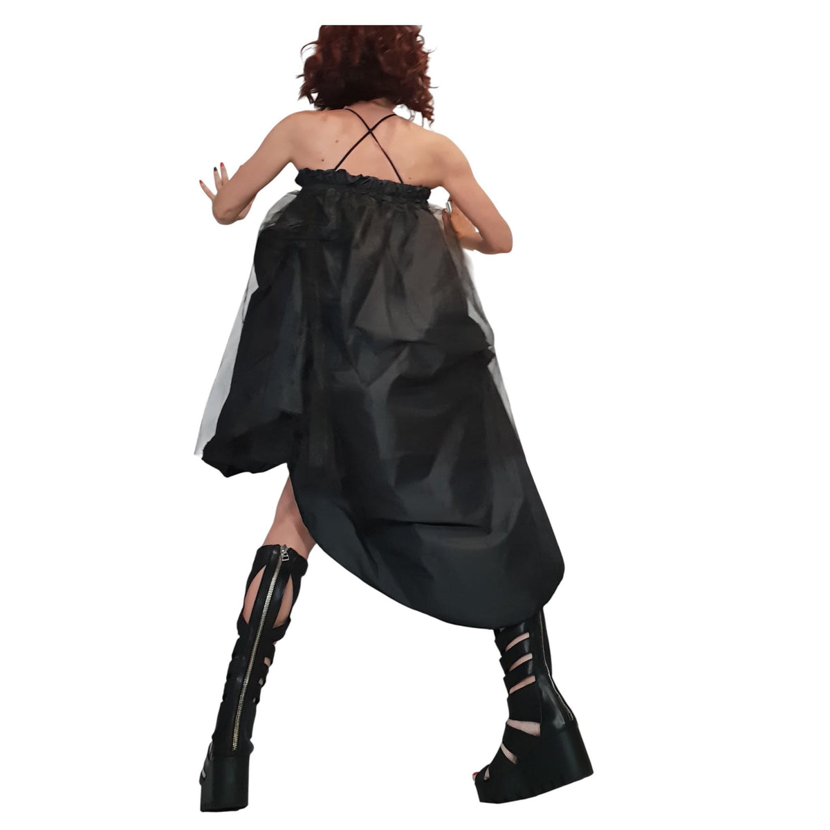 Asymmetric Tulle Ball Skirt, Gothic Wedding Dress, Black Taffeta Circle Skirt