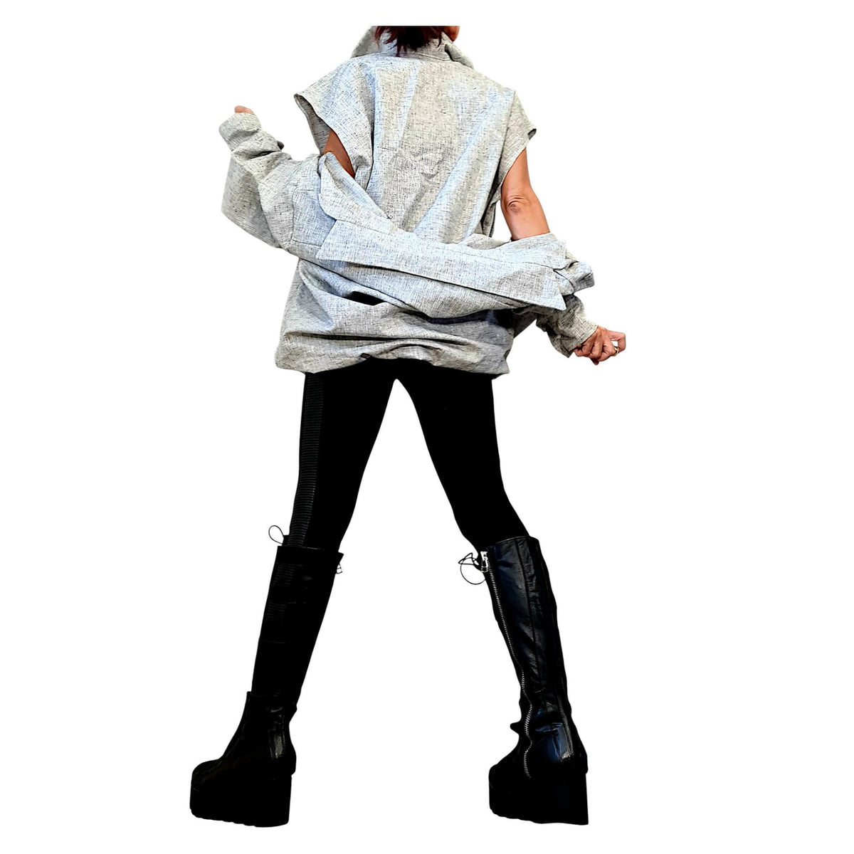Grey Linen Tunic with Corset, Transformable Shirt Dress, Asymmetric Oversized Kaftan