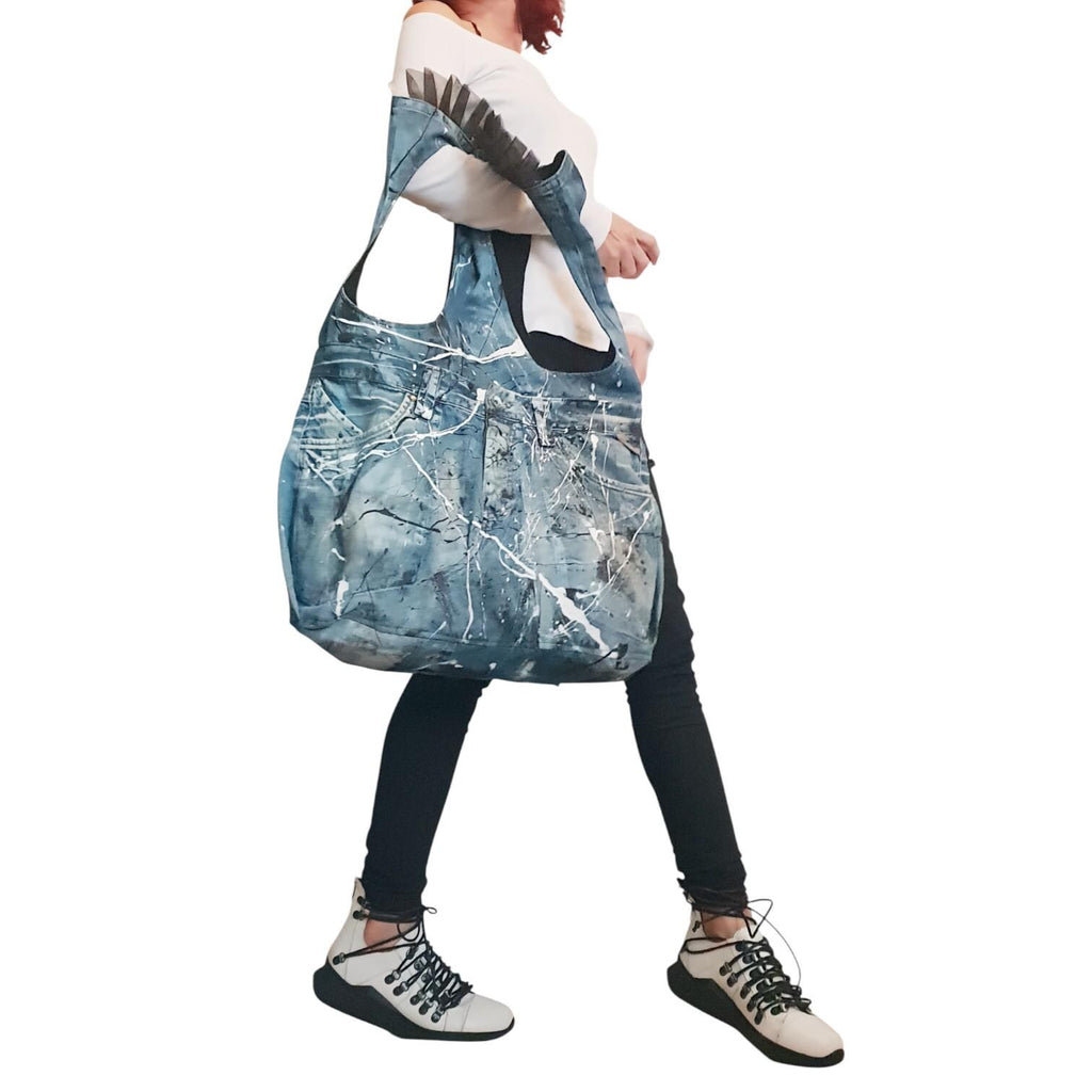 Handmade Denim Backpack – Avant Garde Statement Bag, Artistic Rucksack, Sustainable Casual Shoulder Bag