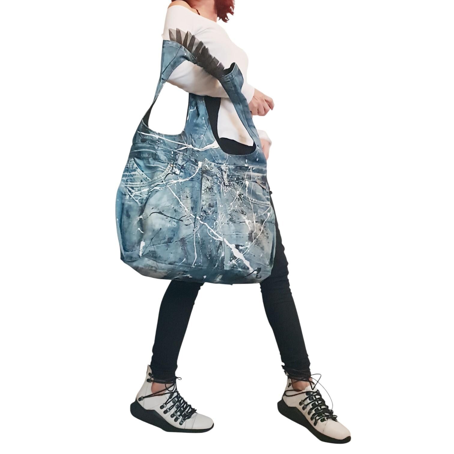 Handmade Denim Backpack – Avant Garde Statement Bag, Artistic Rucksack, Sustainable Casual Shoulder Bag