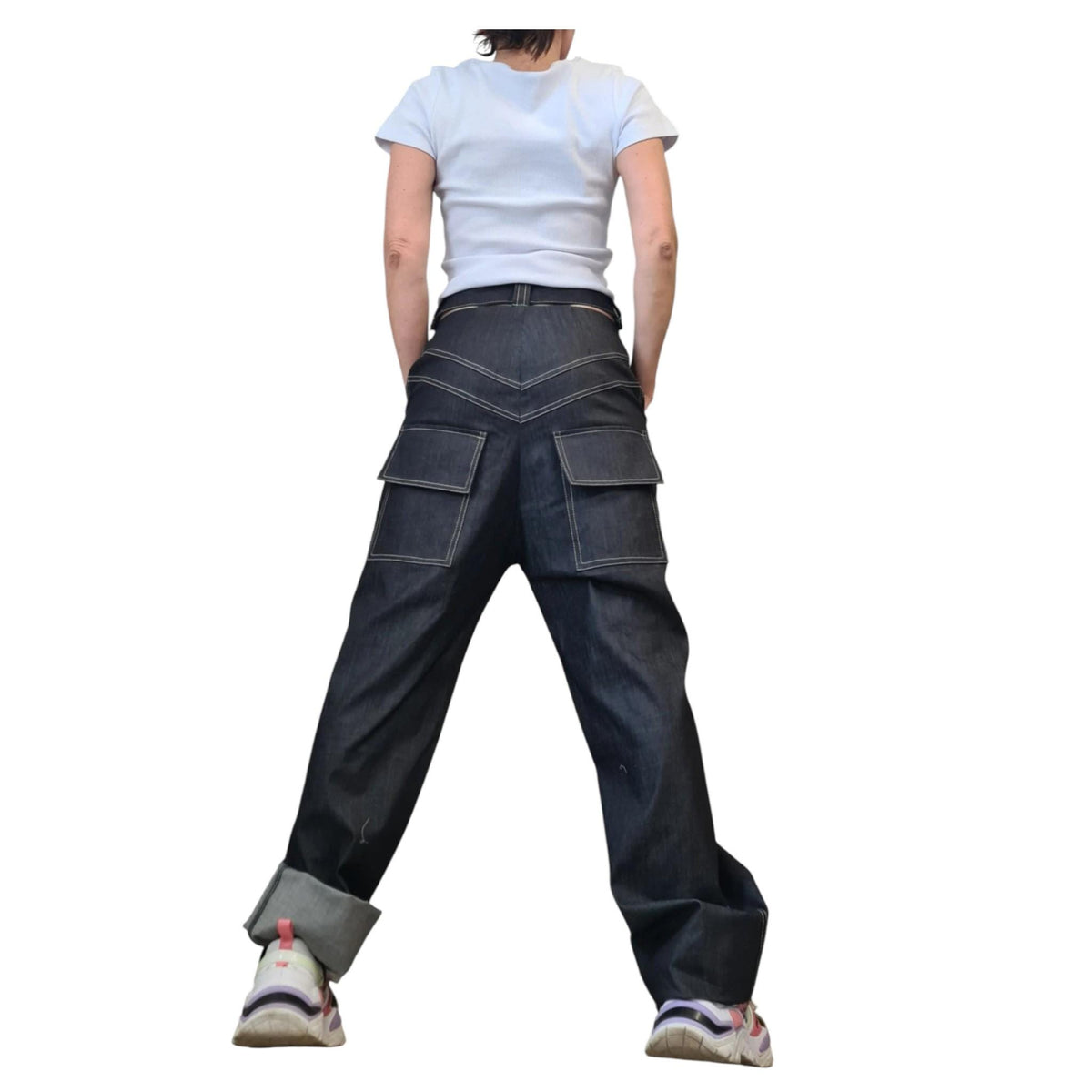 Dark Blue High-Waist Straight-Leg Denim Pants, Avant-Garde Streetwear Trousers