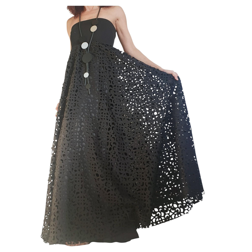 Avant-garde Black Gothic Maxi Skirt Dress, Neoprene Circle Skirt