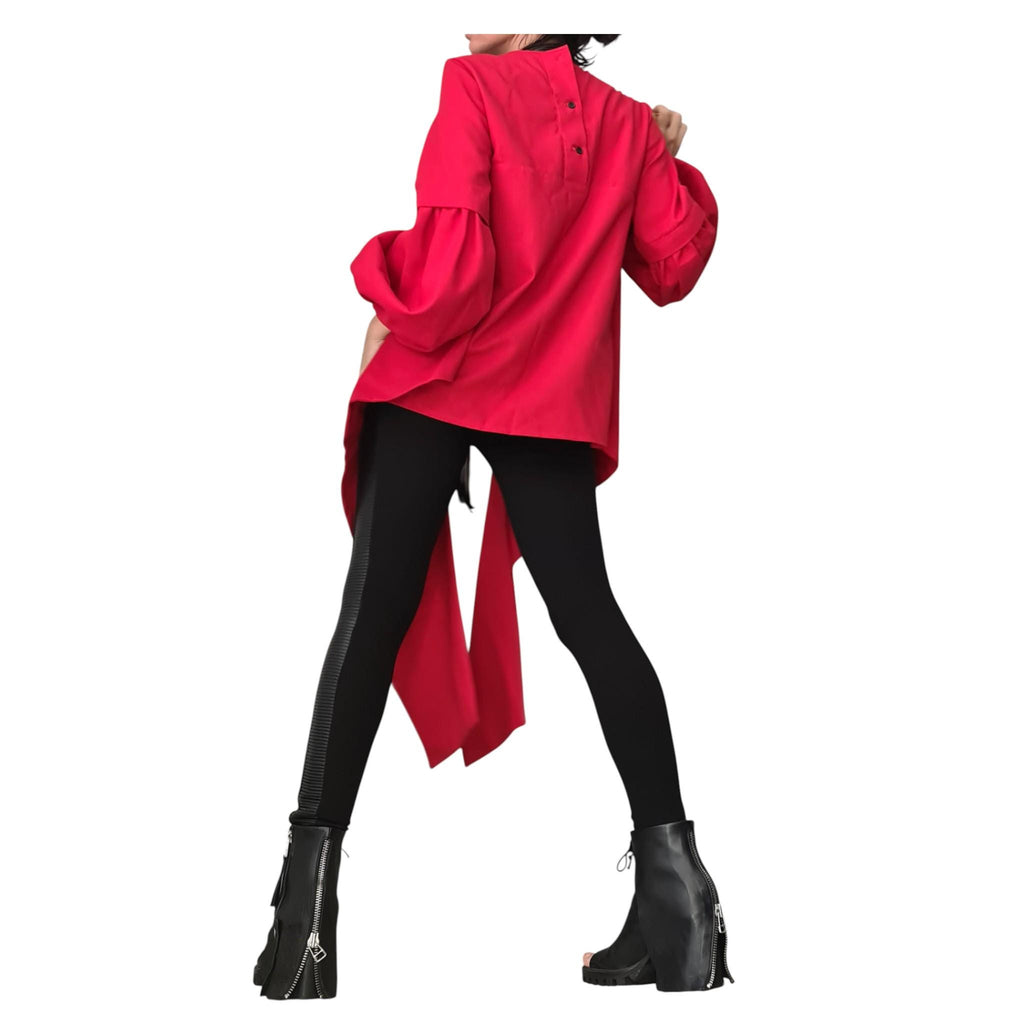 Red Linen Asymmetric Shirt, Oversize Tunic Top, Loose Tunic, Boho Style