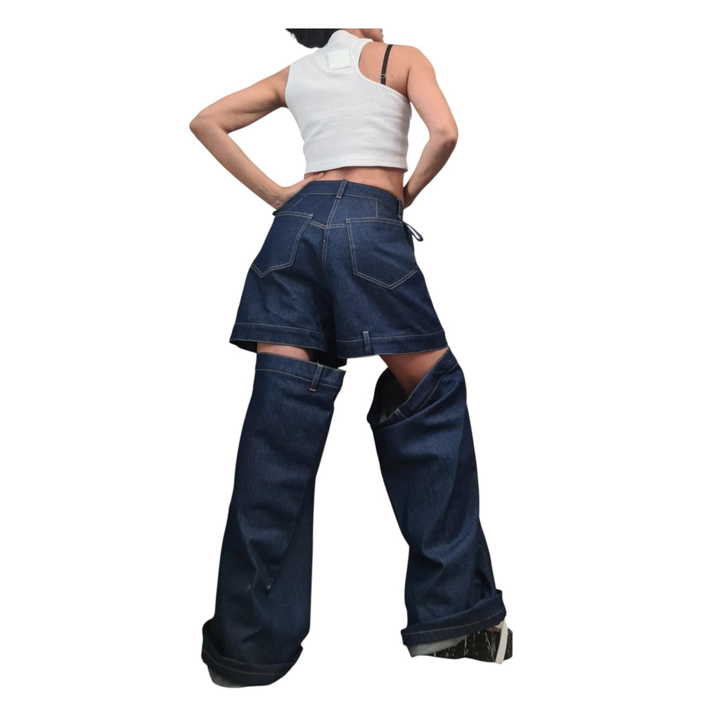 Black Denim Trousers, Deconstructed Wide Leg Jeans, Oversized Women Clothing