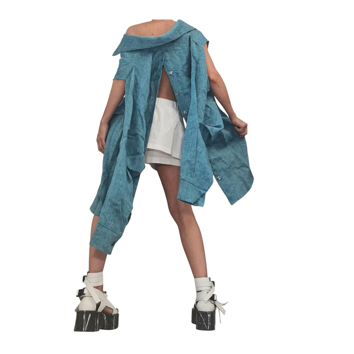Baby Pink Linen Shirt, Asymmetric Open Back Top, Oversized Tunic, Loose Summer Shirt Women