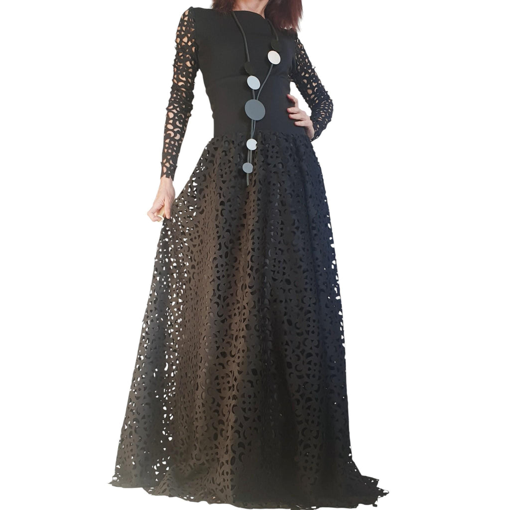 Avant-garde Black Gothic Maxi Skirt Dress, Neoprene Circle Skirt