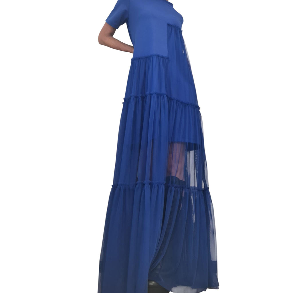 Royal Blue Tulle Dress, Asymmetrical High Low Maxi, Oversized Loose Fit for Women
