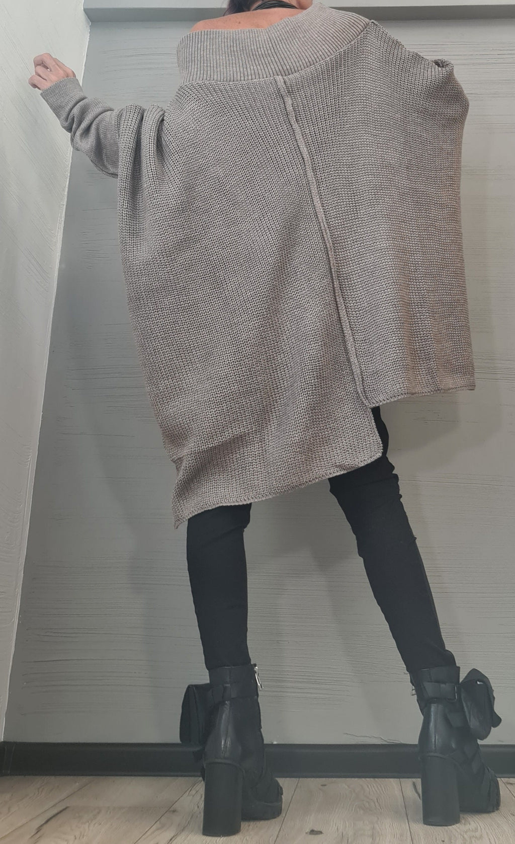 Asymmetrical Loose Knitted Tunic, Oversized Long Sweater, Plus Size Blouse