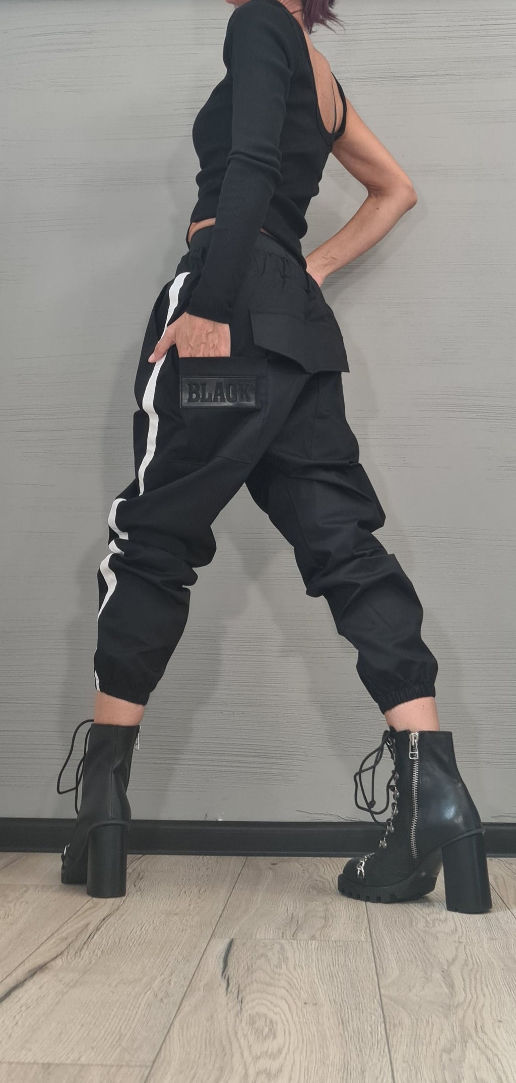 Black Designer Pants, Avant Garde Gothic Cotton Trousers