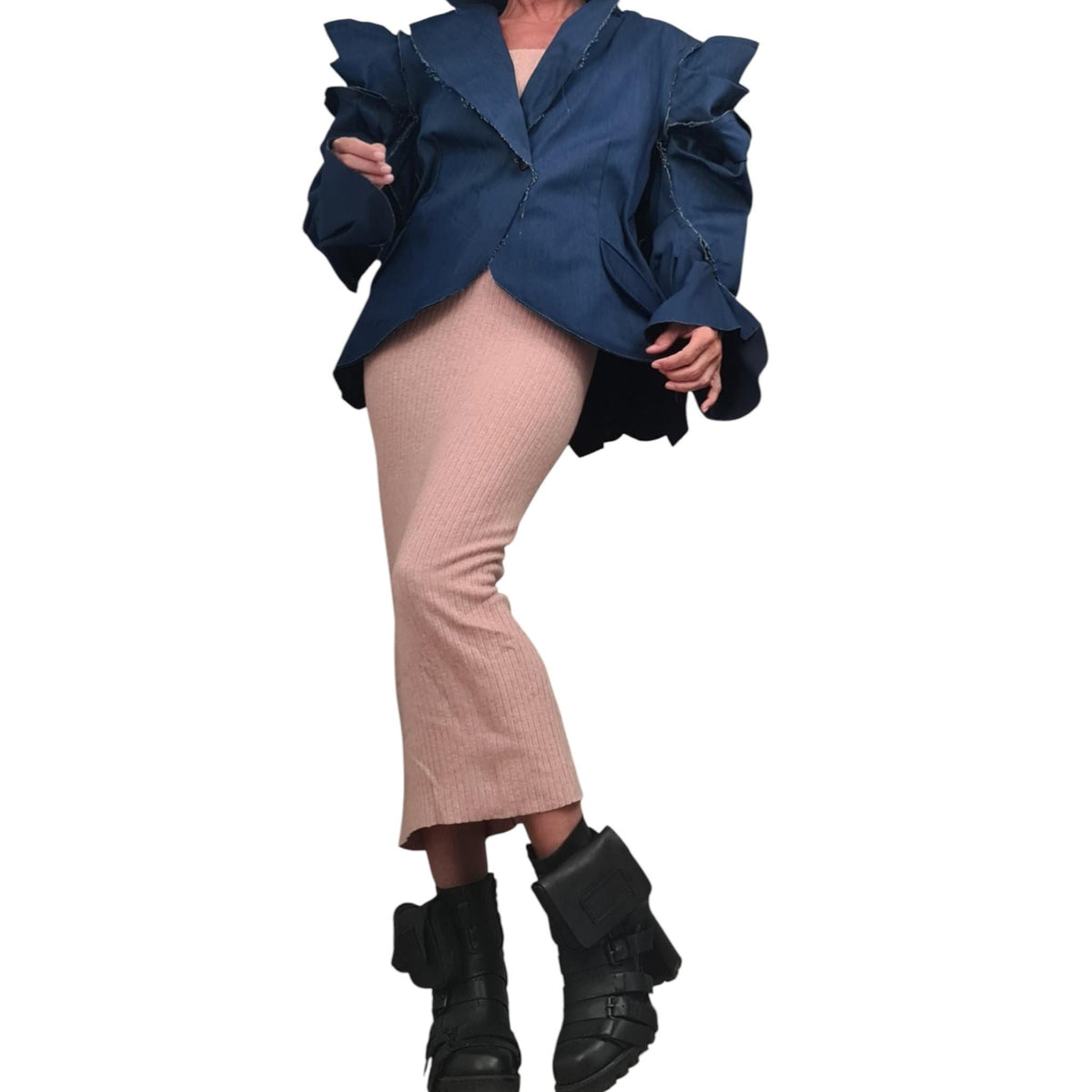 Avant Garde Deconstructed Denim Blazer, Futuristic Fitted Jacket