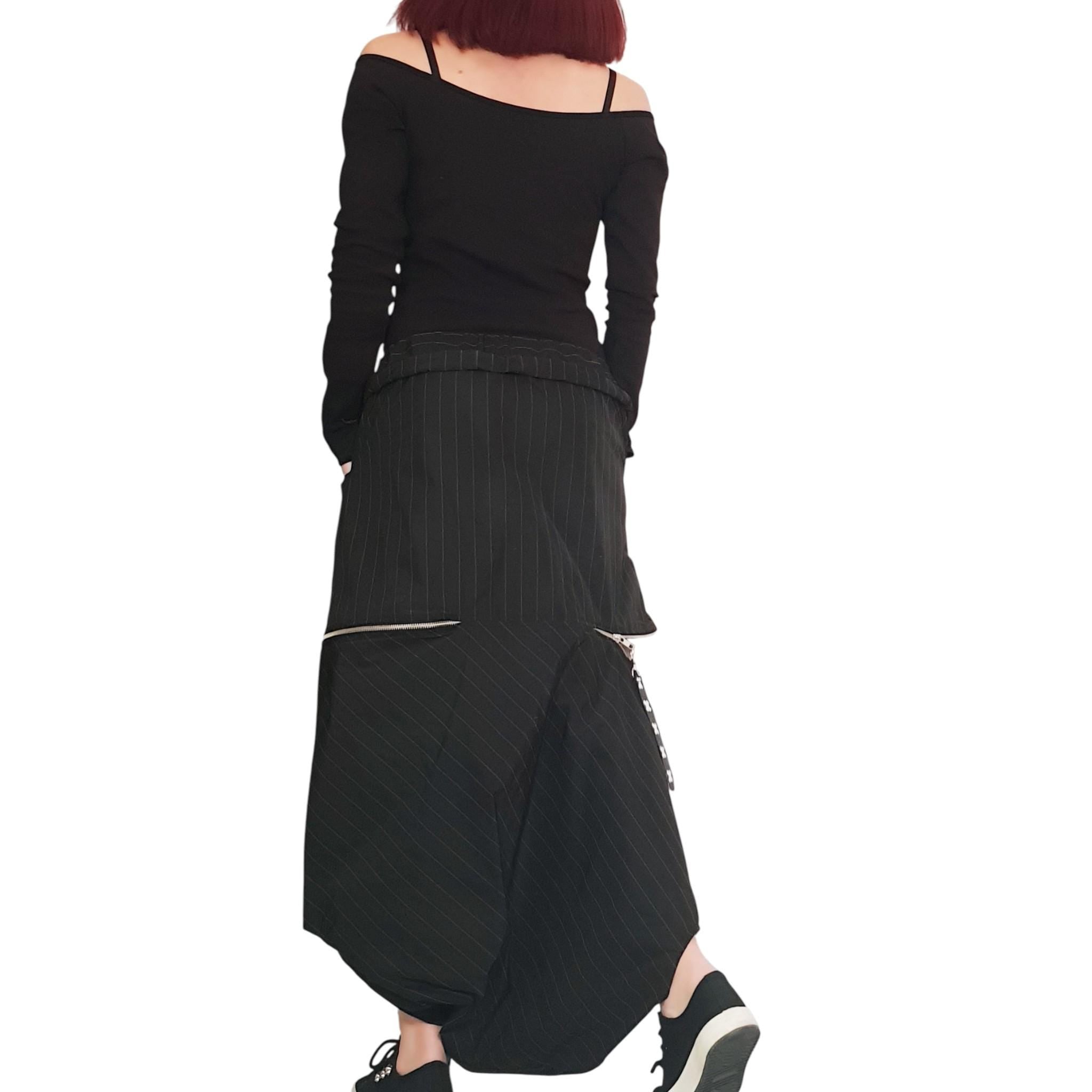 Extravagant Skirt Pants/Asymmetric Skirt Pants/Extravagant Harem Pants/Baggy Pants/Short Black Pants/Casual Harem Trousers
